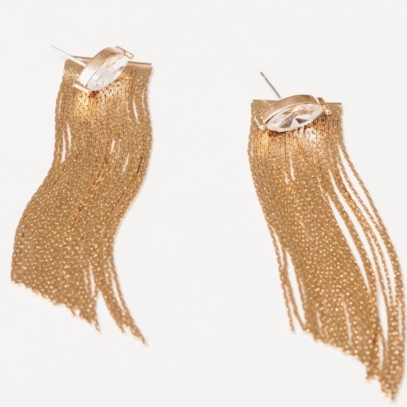 18K Gold Crystal Marquis Fringe Earrings - Picture 2 of 4